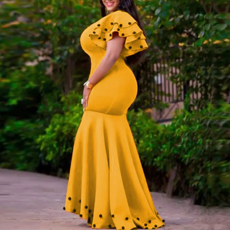 

Women Long Mermaid Dresses Party Sexy Square Neck High Waist with Beading Short Sleeves Birthday Date Out Fashion Event Vestidos