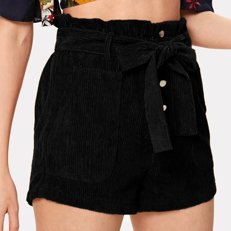 

2020 New Loose Shorts Women Black Women Casual Short Brown Wide Leg Elastic Waist Vintage High Waist Shorts Women Summer S-XXL