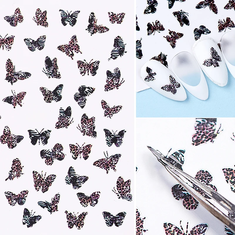 

MEET ACROSS 3D Leopard Butterfly Nail Foil Stickers Designs Self Adhesive Decals Manicure Nail Art Decorations