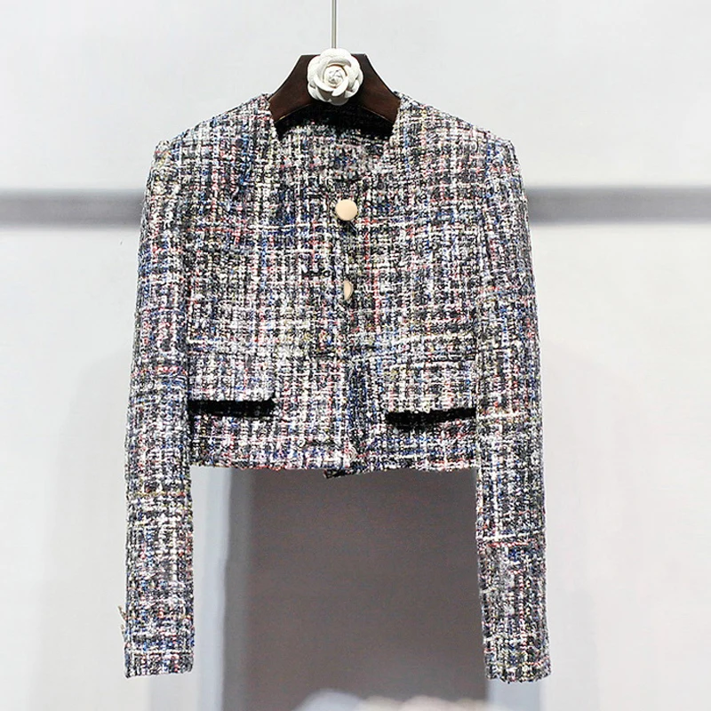 

Tweed Coat Short Women Sequins Flash Fabric Spring/Autumn/Winter Jacket New Classic Ladies Bright Wire Braided Tweed Jacket