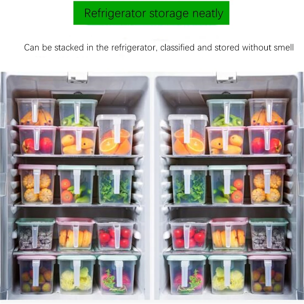 

Refrigerator storage box Multigrain bean storage box Food drawer with handle Fresh compartment storage rack Freezer storage box