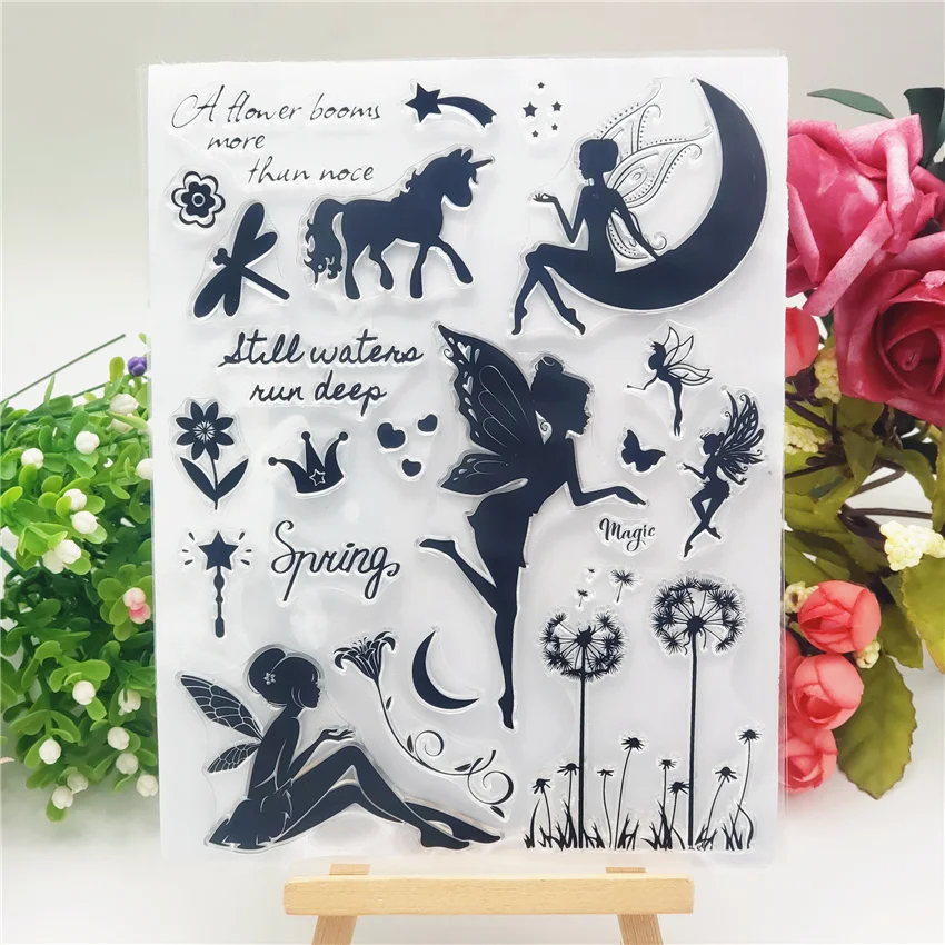 Силиконовые штампы для скрапбукинга прозрачные 14x18 см Эльфийская фея валик