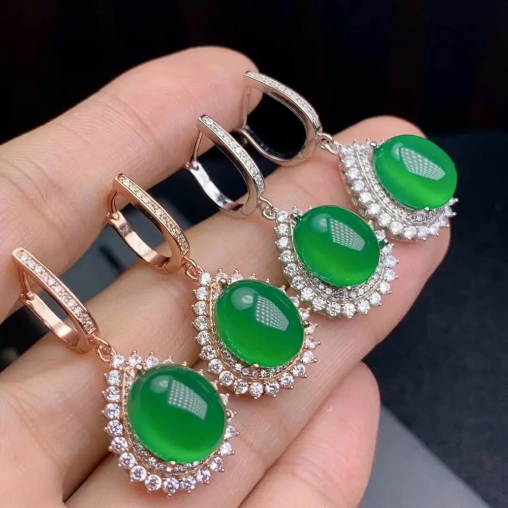 SHILOVEM 925 silver natural green chalcedony Stud Earrings classic wholesale Fine women gift party new plant de09110991agys