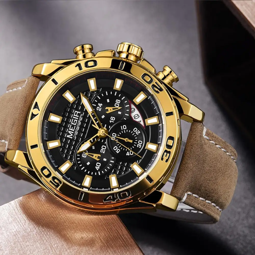 Часы 2019 MEGIR мужские модные спортивные кварцевые часы топовый бренд Роскошные