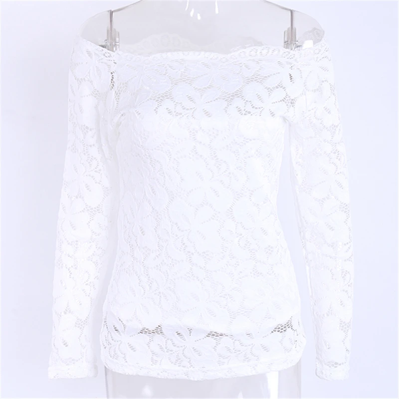 

Autumn Blouses Shirt Sexy Women Off Shoulder Slash Neck Lace Crochet Shirts Long Sleeve Slim Casual Tops Shirt Blousa