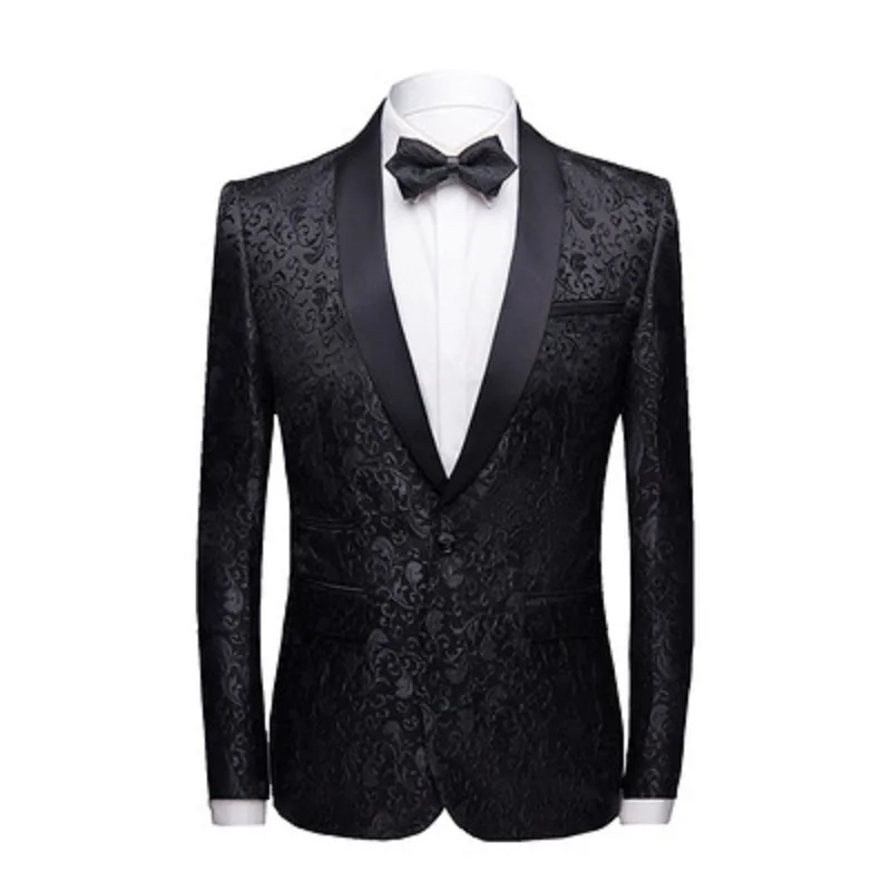 

One Jacket Black Mens Suit Tailored Fit Floral Wedding Groom Peaked Lapel Party Tuxedo Single Breasted Mens Blue Blazer