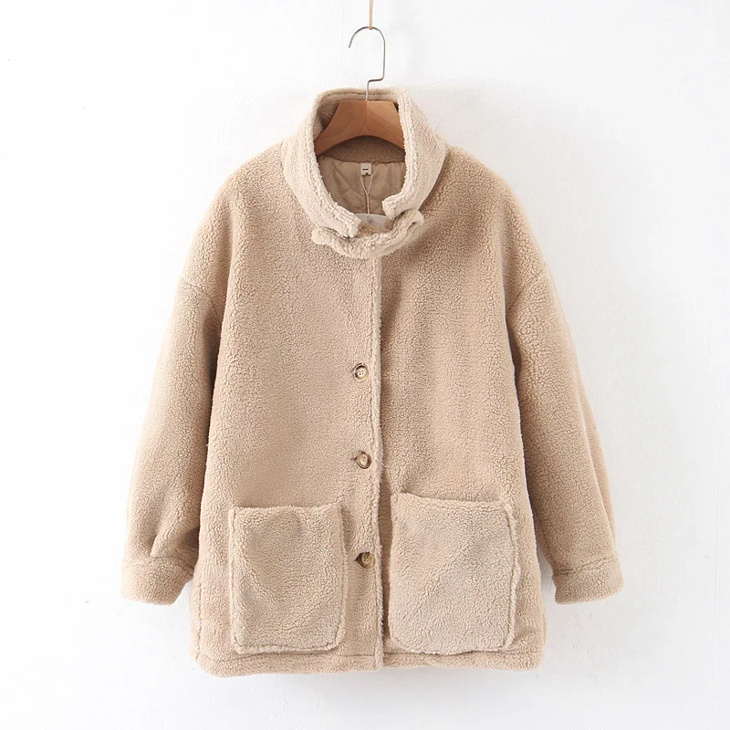 Женское хлопковое пальто из овечьей шерсти 2019 модное женское однотонное на