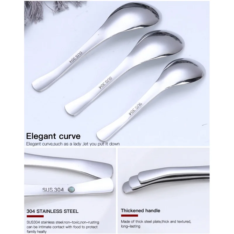Прочные ложки для супа из нержавеющей стали со слегка изогнутой ручкой 304 ложка