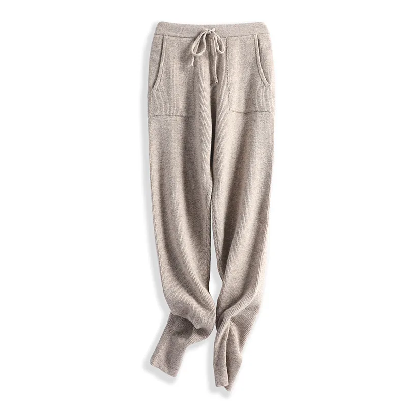 Женские брюки-карандаш из 100% чистой шерсти трикотажные брюки с эластичным поясом