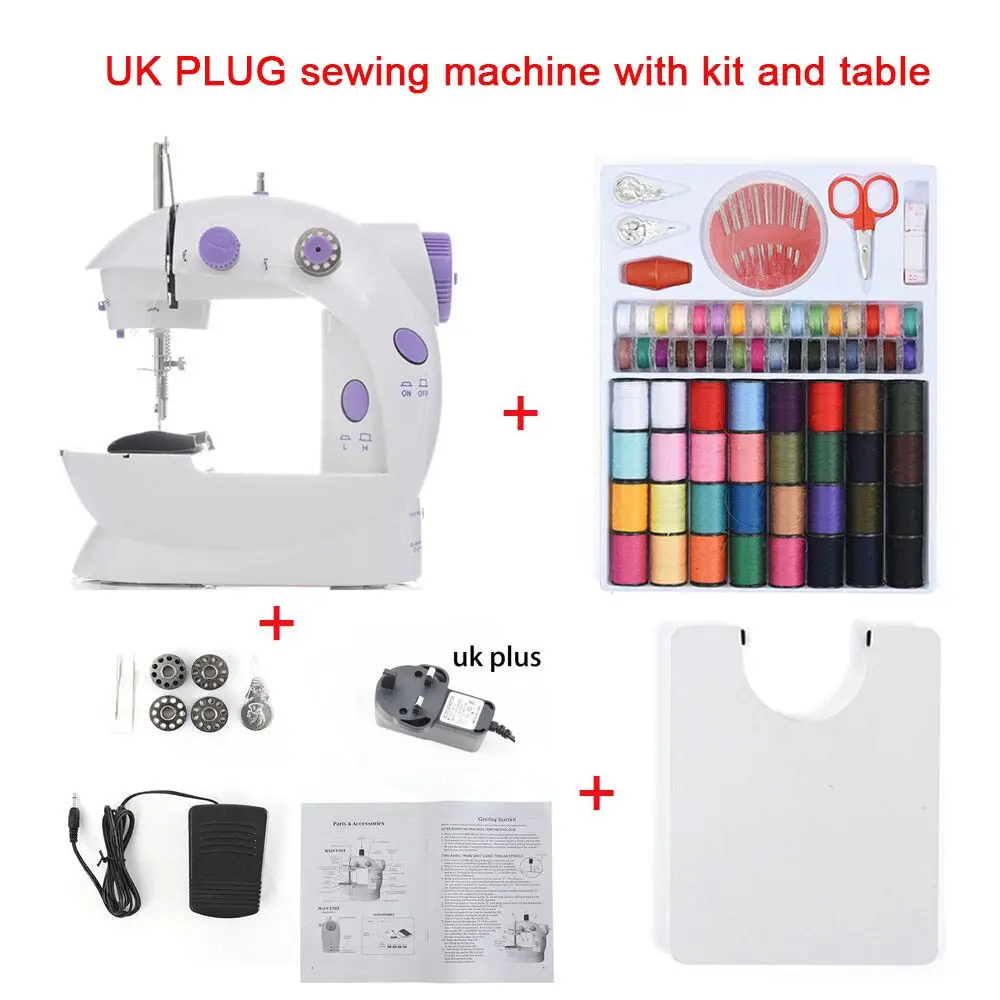 UK with Kit table Мини Портативные Ручные Швейные машины для шитья, рукоделия, беспроводные ткани для одежды, электрическая швейная машина, набор стежков 16 - Цвет: UK with Kit table