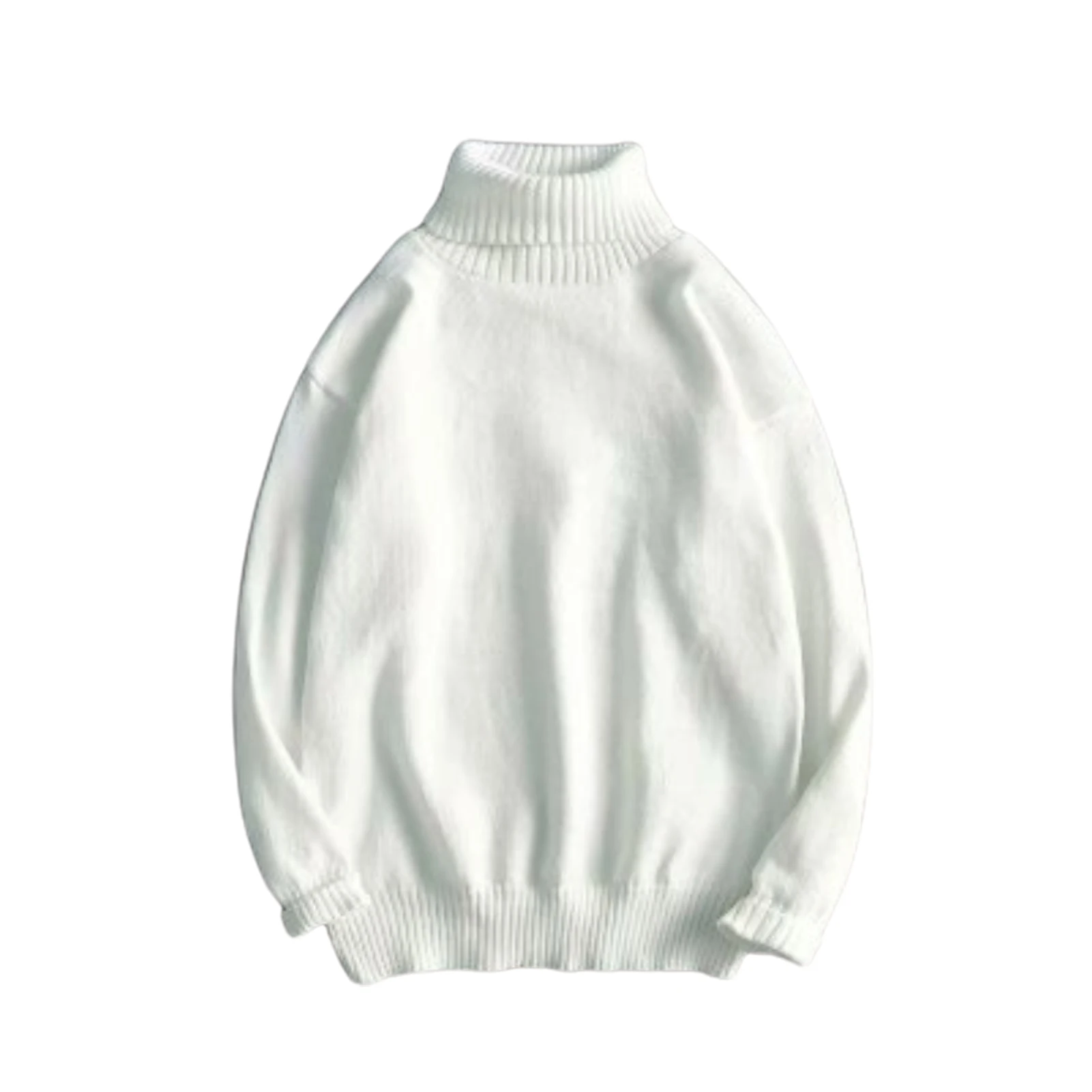 

Men Women Autumn Winter Solid Color Knit Sweater Long Sleeve Turtle Neck