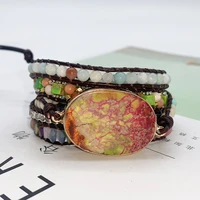 new retro natural stone bracelet fashion womens accessories multi level hand woven stone bracelet bangles for women