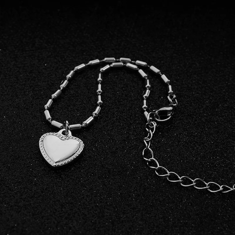 

Unisex Peach Heart Bracelet for Men Women Metal Long Beads Chain Bracelet Gifts for Lover's Friendship Stainless Steel Jewelry