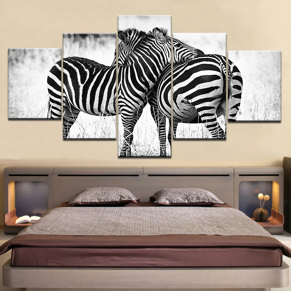 Холст HD принты Картины 5 шт. зебры постеры с животными Wall Art черный белый цвет