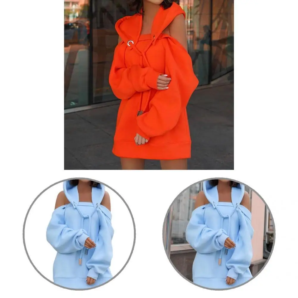 

Oversized Hoodie Wrap Chest Warm Soft Texture Cold Shoulder Removable Hooded Sweatshirt Lady Hoodie Ladies Clothing