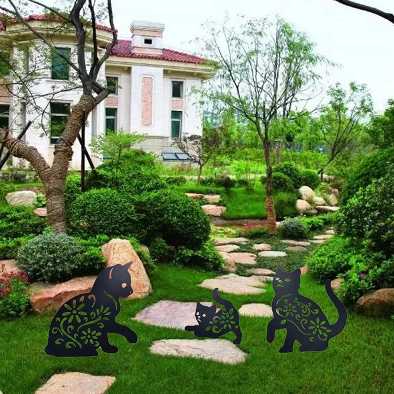 

3 PCS Garden Decoration Outdoor Lawn Statues Black Acrylic Cat Yard Art Silhouette Decor Garden Backyard Lawn Stakes
