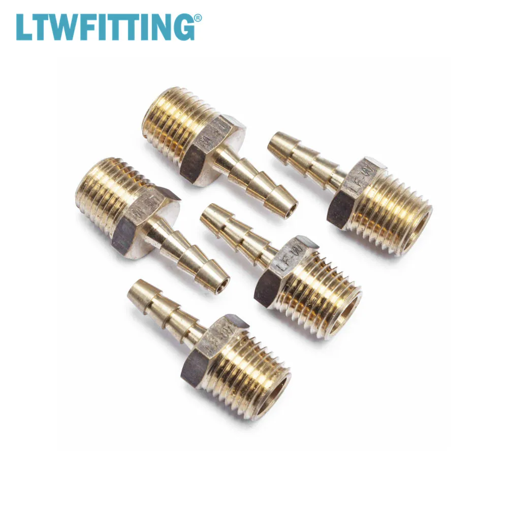 

LTWFITTING Lead Free Brass Barbed Fitting Coupler / Connector 3/16" Hose Barb x 1/4" Male NPT Fuel Gas