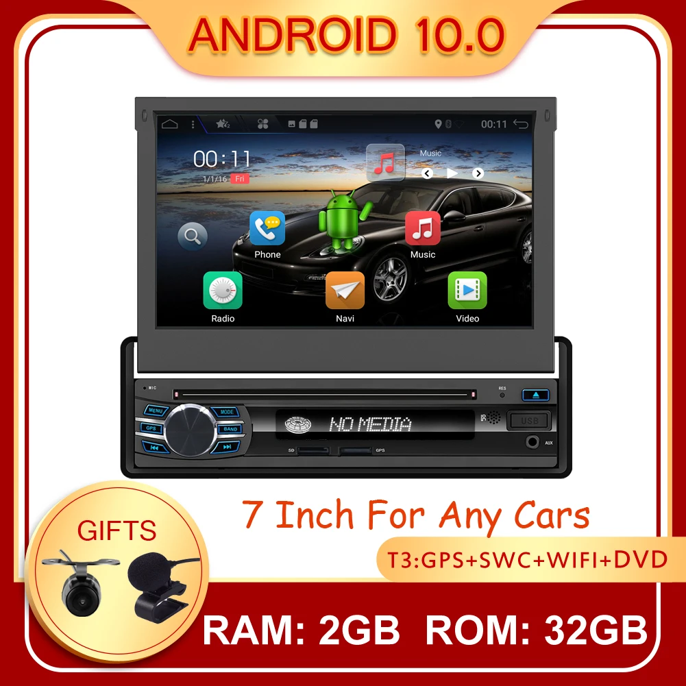 

Bosion Android 10.0 Car Multimedia Player Radio for Universal GPS Navigation Car Audio With Bluetooth 5.0 DVD Wifi FM USB Camera