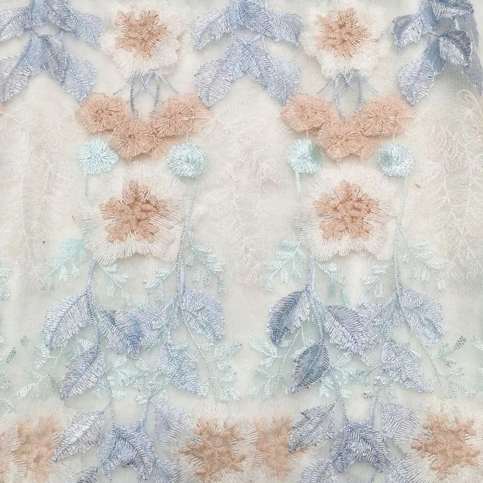 Синяя Высококачественная Цветочная вышитая ткань сетчатая кружевная с