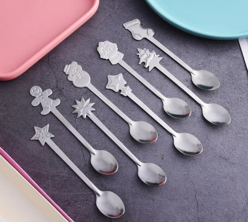 

Нержавеющая сталь ложки Рождества Рождественский подарок, снеговик кофейная ложка десерт чайная ложка детская питьевая небольшой подарок посуда SN