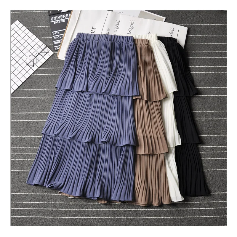 Юбка женская плиссированная с завышенной талией модная шифоновая длинная