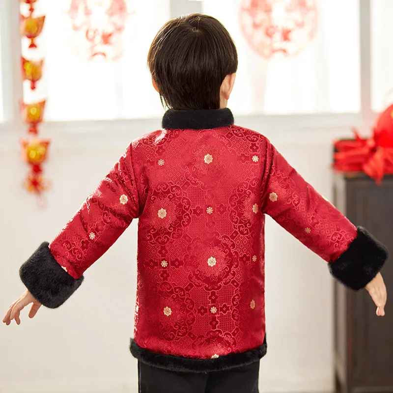 Tang/детский Атласный топ Ципао для мальчиков Утепленные зимние костюмы Детские