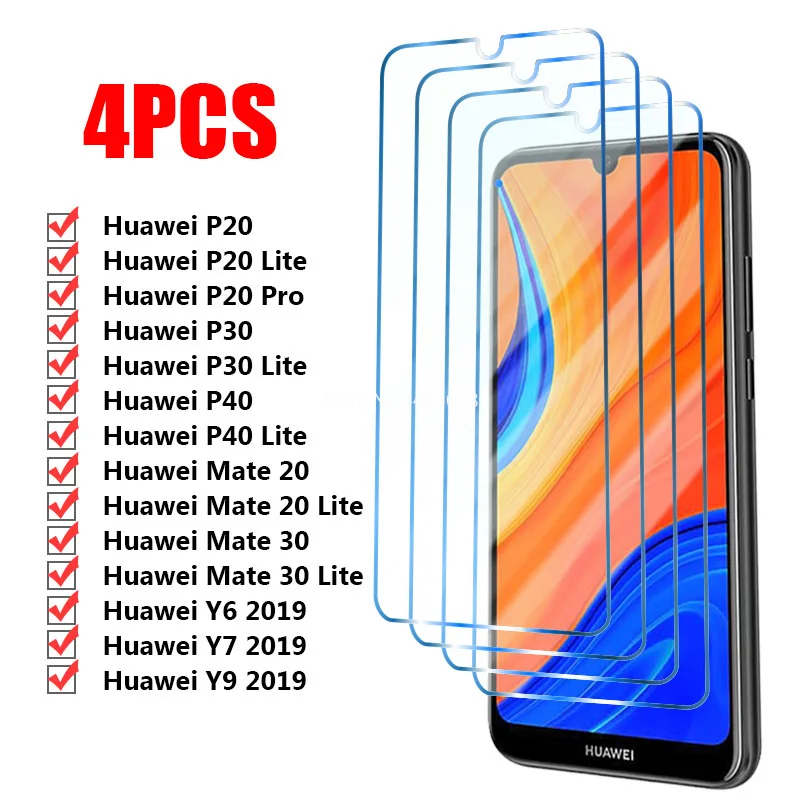 

4pcs Tempered Glass for Huawei P30 P40 P20 Mate 20 30 Lite Pro Screen Protector on P Smart S Z Y9a Y6S Y8S Y9S Protective Film