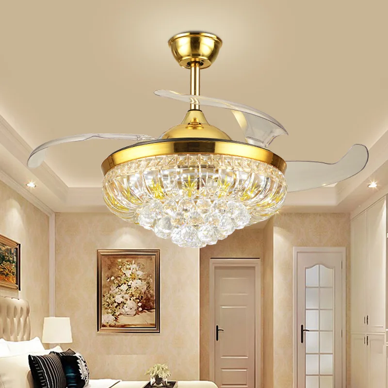 Европейский стиль Ресторан вентилятор светильник с Дистанционный пульт золотые
