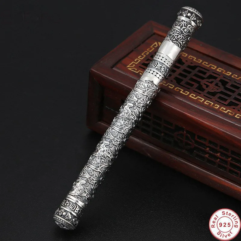 

New 100% 925 Pen Pure Silver Sterling Silver Retro Creative Ballpoint Pen S925 Jewelry Valentine's Day present free delivery