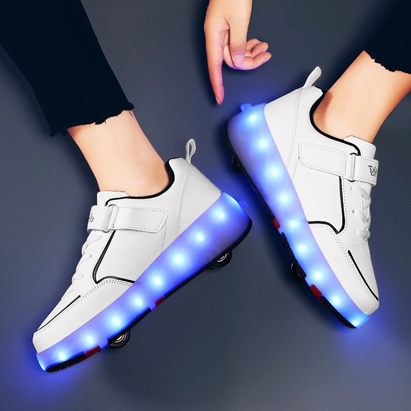 Roller Sneakers 4 Wheels Children Kids Girls Boys Babys 2021 Gift Fashion Sports Casual Led Light Flashing Running Skate Shoes | Детская