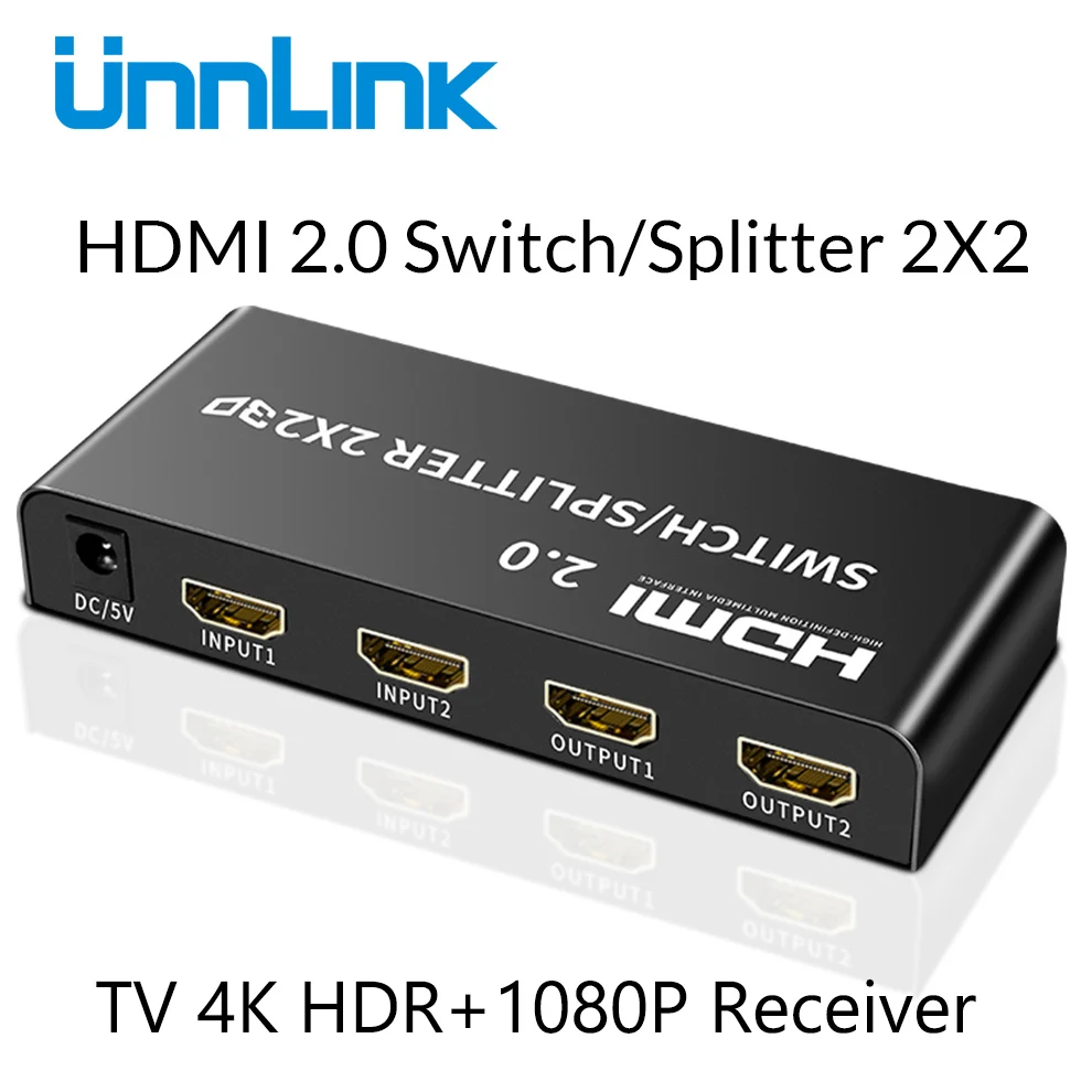 HDMI2.0 2X2 Unnlink HDMI 2,0 2 в 2/4 выход HDMI переключатель сплиттер 2x2/4 оптический 3,5 мм аудио HDCP2.2 4 k@ 60Hz HDR для ТВ проектора ps4 xbox - Цвет: HDMI2.0 2X2