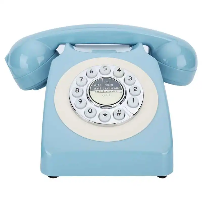 

CT-N8019 Blue Retro Telephone Push Rotary Dial Desk Telephone Single Line Corded Phone for Home Office FSK/DTMF Landline Phone