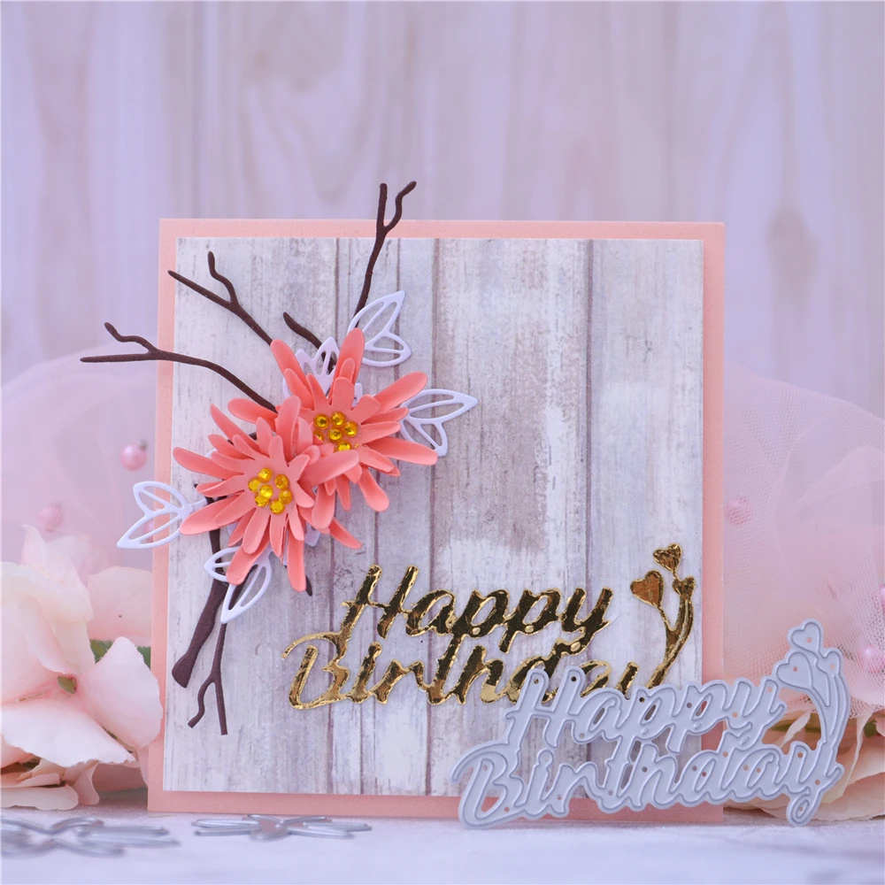 Металлические штампы YaMinSanNiO с надписью Happy Birthday для изготовления открыток