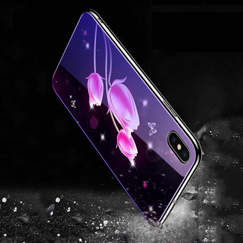3D цветок закаленное стекло чехол для iphone 6 6s 7 8 Plus роскошный градиент звездное