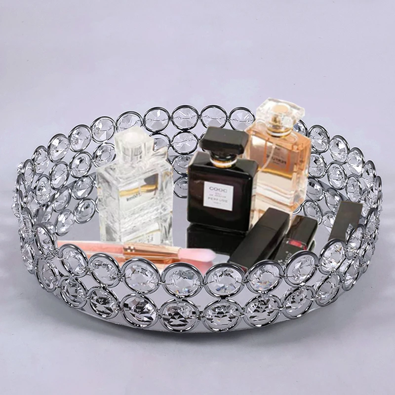

1pc silver nordic Mirror crystal Style Storage Baskets Box Simplicity Style Home Organizer For Jewelry Necklace Dessert Plate