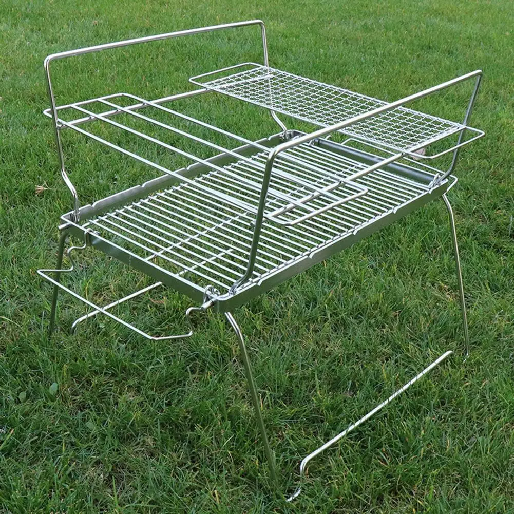 

Складной гриль для барбекю, регулируемый переносной решетка из нержавеющей стали, большая емкость, подставка для кемпинга, пляжа, пикника, б...