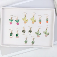 korean japan cute potted plant cactus fresh simple woman girls dangle drop earrings fashion jewelry laf