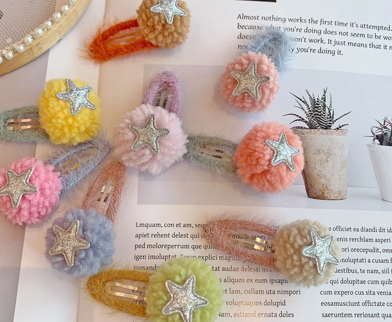 Бутик ins 20 шт модные блестящие звезды милые фетровые помпоны защелкивающиеся