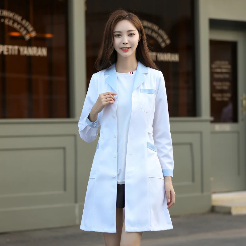 

Nurse dress long-sleeved women's white gown long-sleeved beauty salon beautician's shop tattoo artist's pharmacy work clothes