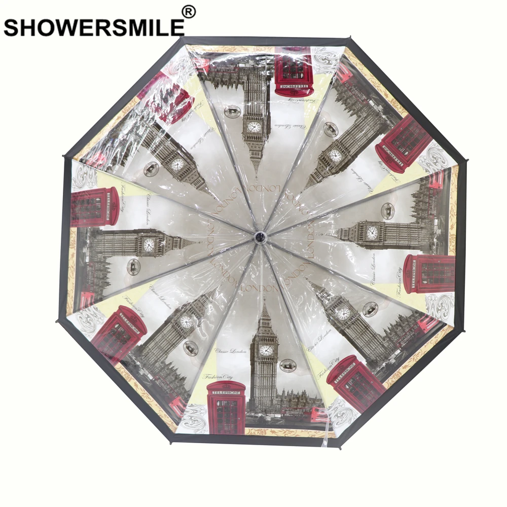 SHOWERSMILE прозрачный зонтик от дождя для женщин с длинной ручкой зонты британский