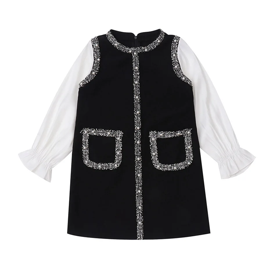 Детские платья для девочек лоскутное платье плотное вязаное детское зимнее в