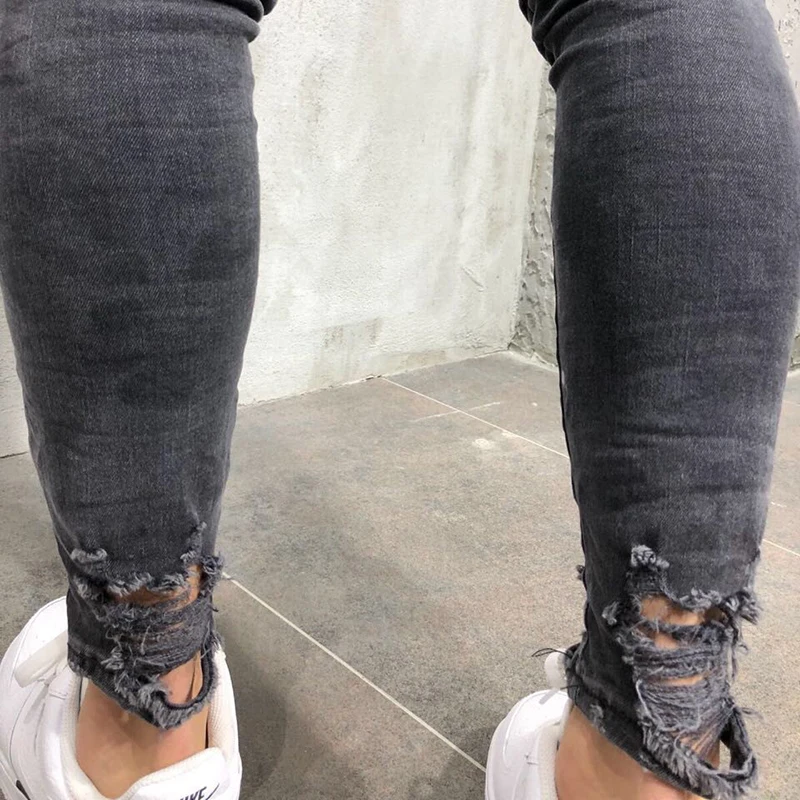 

Foreign Trade New Zipper Jeans Men's Fashion Knee Hole Zipper Small Foot Hole Slim Men's Motorcycle Pants