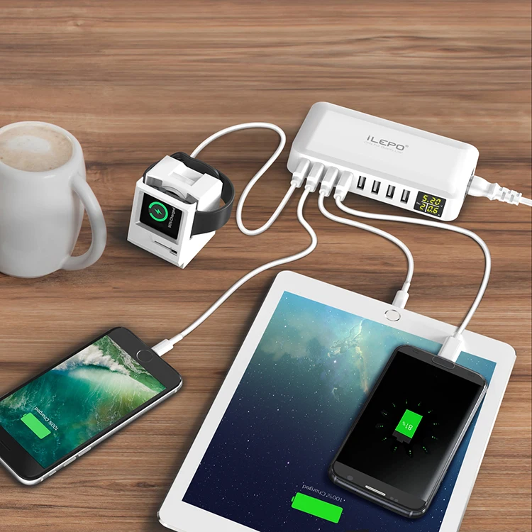 ilepo 60w qc smart multi port usb charger ac power adapter digital display desktop wall home official charger for iphone huawei free global shipping