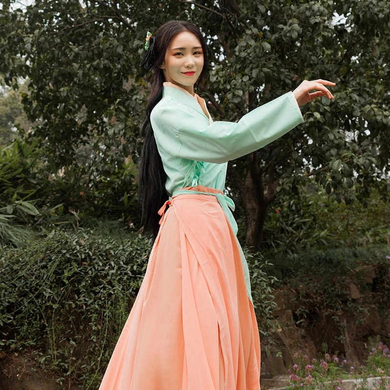 

Traditional china Costume Ancient Dynasty women Costume beautiful Dance embroidered skirt hanfu fairy green long Confucian skirt