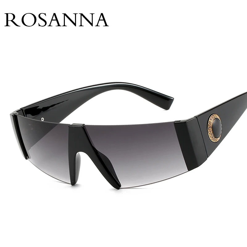 Фото ROSANNA брендовые модные черные цельные солнцезащитные очки для мужчин оверсайз с