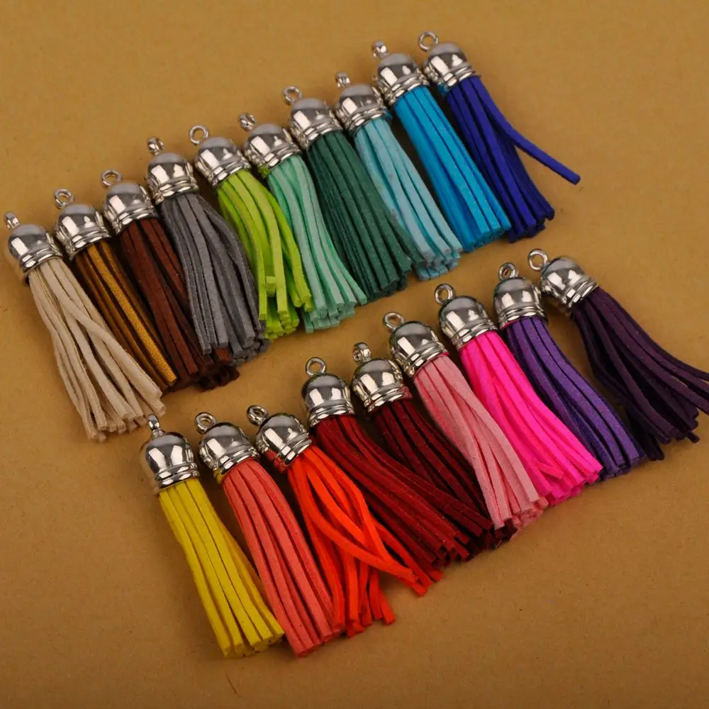 

200pcs/Lot 55mm Fashion Suede Leather Cord Tassel Fiber Fringe Tassel Charms For Bags Keychains Phone Charms Jewelry DIY