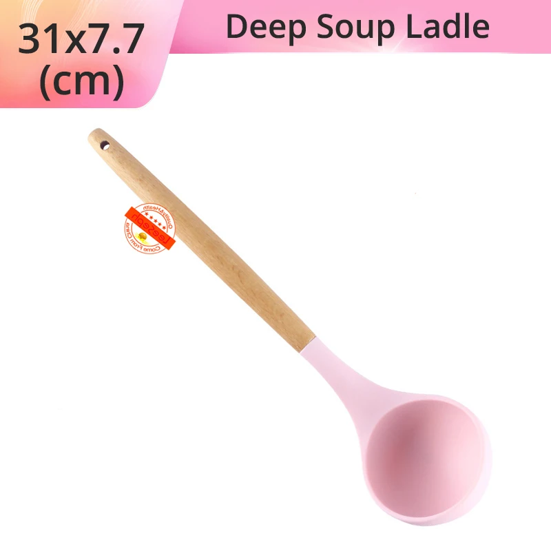 Pink Soup Ladle Силиконовая кухонная утварь-деревянные ручки, антипригарная не царапающаяся и термостойкая кухонная посуда кухонные инструменты - Цвет: Pink Soup Ladle