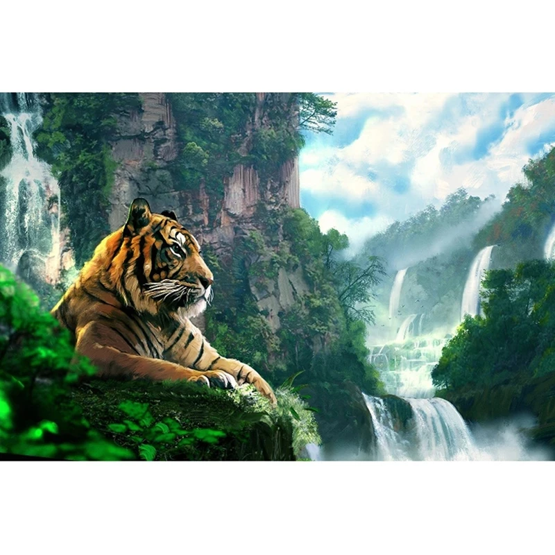 

5D Diy Diamond Embroidery Mosaic Tiger Waterfall Scenic Cross Stitch Painting Rhinestone Picture Wall Art Poster Home Decoration