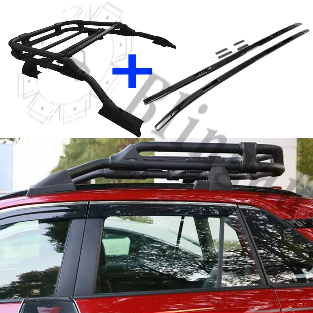 

3Pcs black left right Aluminium baggage luggage crossbar cross roof rack bar rail fits for T-o-y-o-t-a RAV4 RAV 4 2019 2020