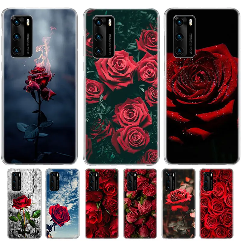 

Bright Red Roses Flowers Case For Huawei Honor 50 50 Pro X20 SE 10 9 lite 8X 8S P Smart Z 2021 2020 2019 2018 Plus + Cover Coque